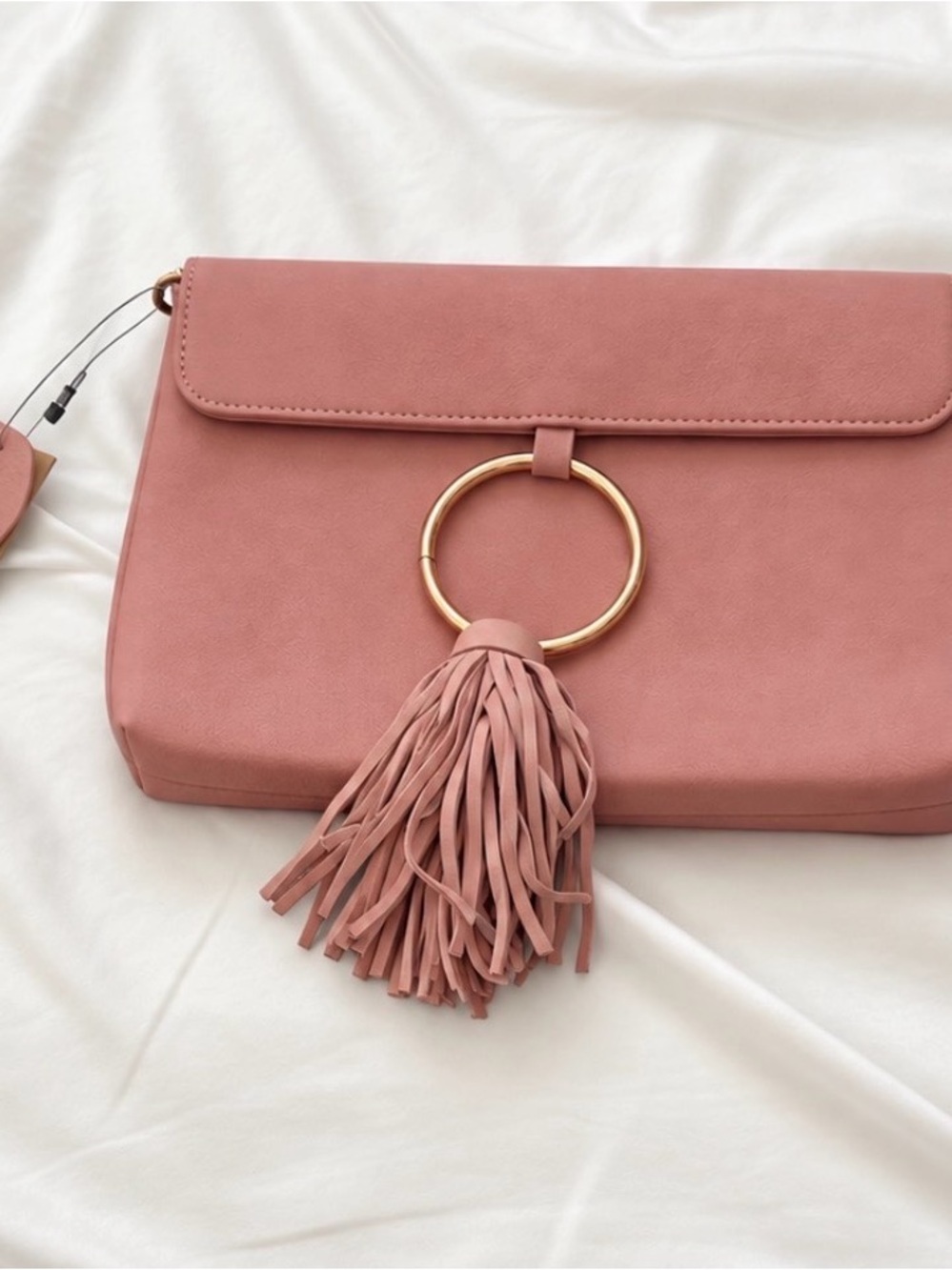 Street Level Rose Pink Ring Tassel Clutch